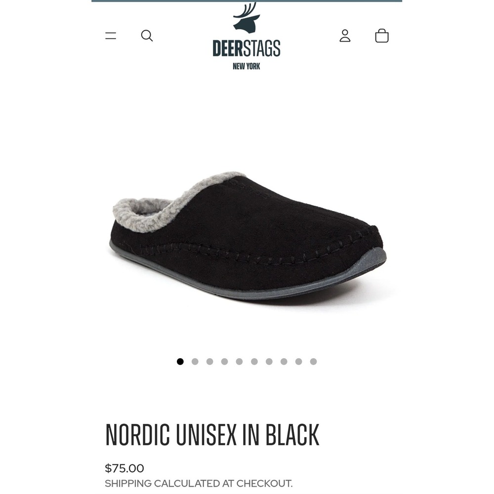 Deer Stags Nordic Slipperooz Black Microsuede Faux Fur Slippers Mens 11 Unisex